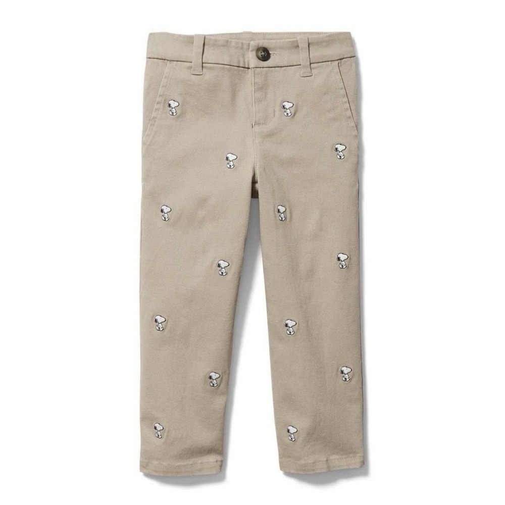 Janie and Jack x Peanuts Boys 4 Khaki Snoopy Embroidered Twill Chino Pants